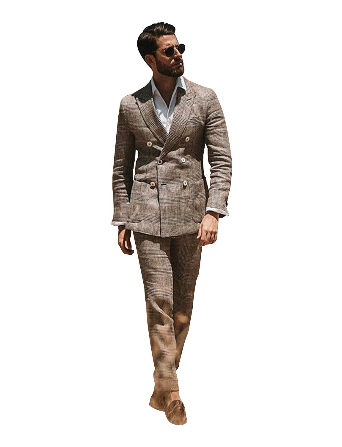 Men's 2-Piece Plaid Suit Double Breasted Peak Lapel Tuxedo Jacket & Pants Set - Formal Wedding, Prom, Business Attire