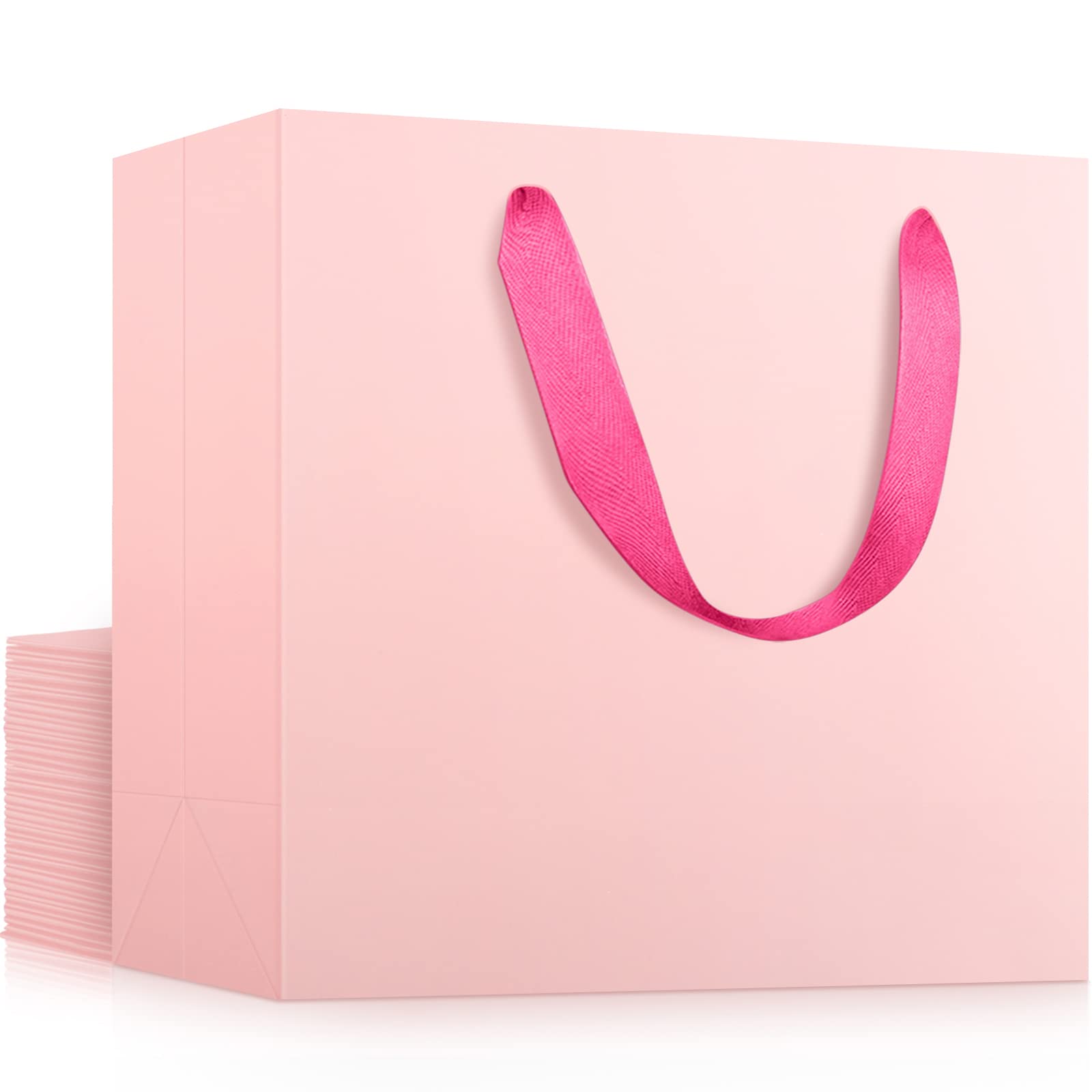 EUSOAR 20-Pack Pink Recyclable Kraft Paper Gift Bags with Handles 8.6x3.9x7 Inches - Sturdy Shopping Bags for Boutique Business, Birthday Presents, Party Favors & Craft Supplies | Perfect for Retail Packaging, Wedding Favors & Holiday Gifting