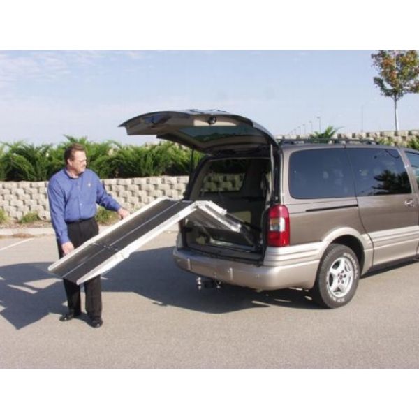 PVI Heavy Duty Folding Rear Door Ramp for Trucks & Trailers - Aluminum Loading Ramp with Anti-Slip Surface | Perfect for Motorcycles, ATVs, Lawn Mowers & Equipment Loading