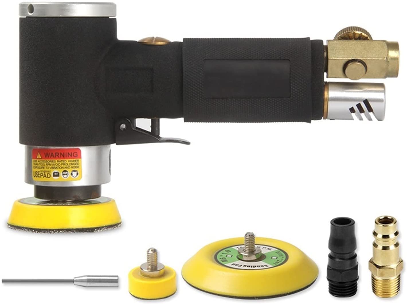Professional Air Random Orbital Palm Sander - 5mm Eccentric Polishing & Grinding Machine with 125/150mm Sanding Discs for Woodworking, Metal Finishing & Auto Body Repair