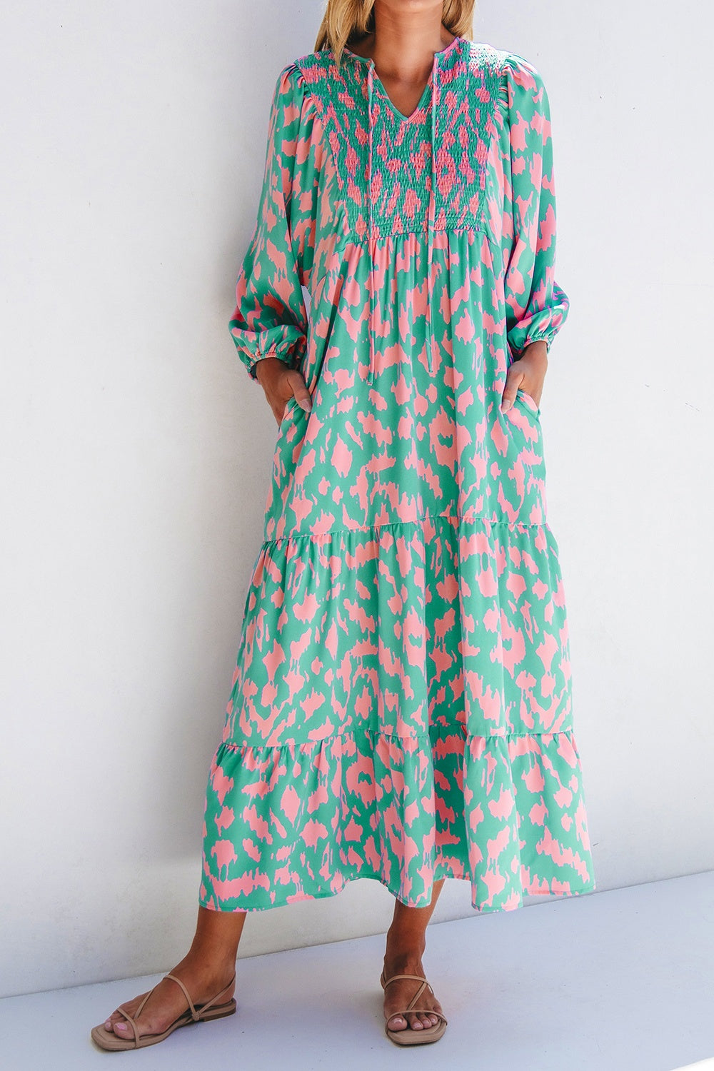 Stylish Long Sleeve Beach Midi Dress for Women - Flowy Summer Cover Up, Boho Maxi Dress for Vacations, Pool Parties & Seaside Outings