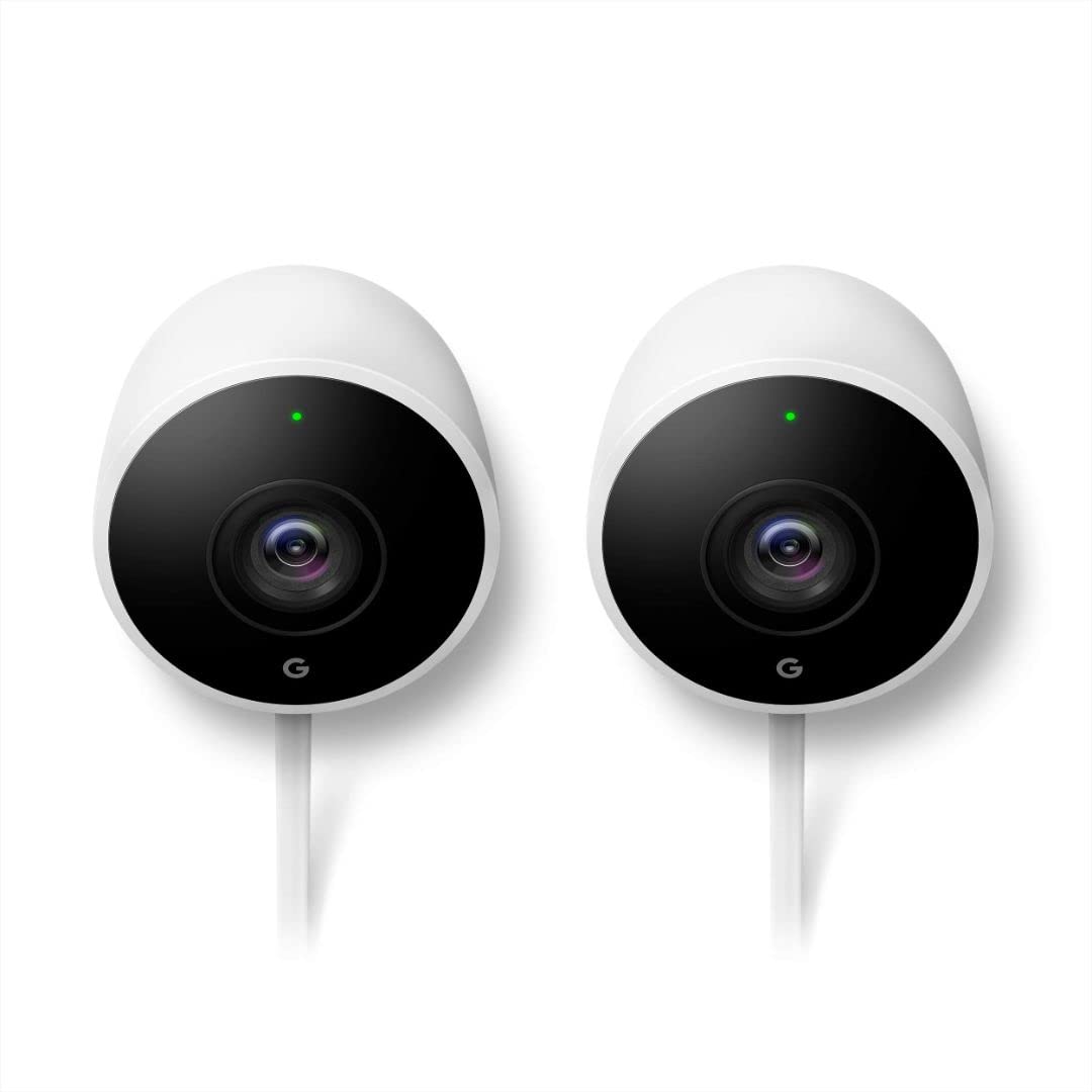 Google Nest Cam Outdoor 2-Pack (1st Gen) - Weatherproof Security Camera with Night Vision & Mobile App Control - Ideal for Home Surveillance, Backyard Monitoring & Business Security