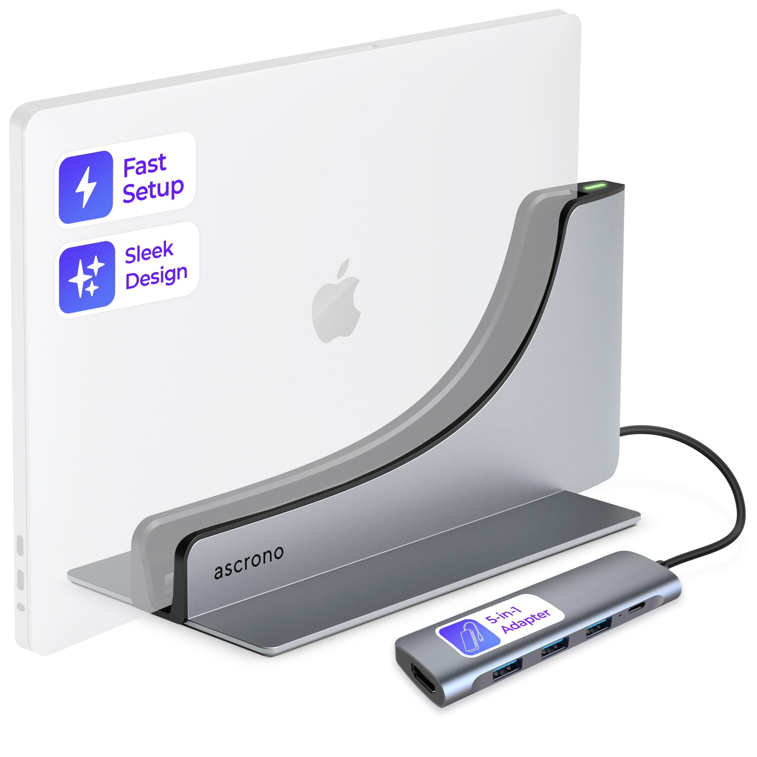 Vertical Docking Station Hub for MacBook Air 15 (M2 2023 & M3 2024) - 6-in-1 USB-C Hub with MagSafe Charging, 4K HDMI, USB Ports | Perfect for Home Office, Remote Work & Multi-Monitor Setup