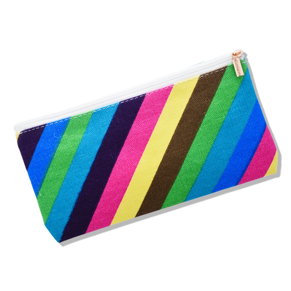 Stylish Striped Cosmetic Makeup Pouch - Waterproof Travel Organizer Bag with Zipper for Makeup Brushes, Pencils & Toiletries | Perfect for Travel, Gym & Daily Use