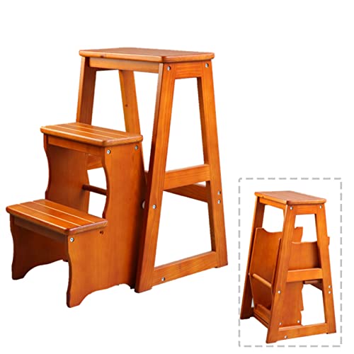 3-Step Wooden Folding Stepladder - Non-Slip Kitchen Step Stool, Ladder Chair & Shoe Bench for Home, Bathroom, and Indoor Climbing | Perfect for Reaching High Shelves, Organizing Books, and Displaying Plants