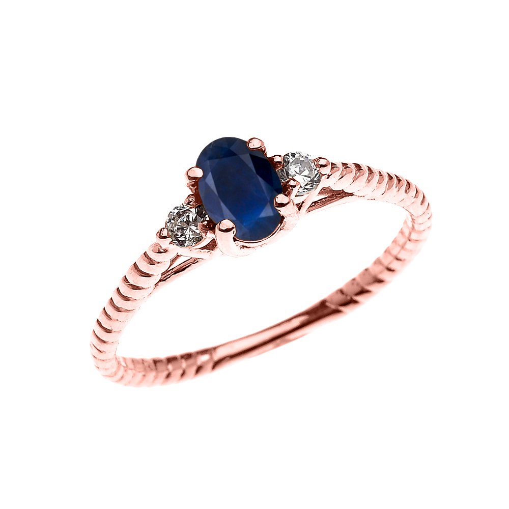 Elegant Rose Gold Dainty Sapphire Solitaire Rope Design Engagement & Promise Ring for Women | Perfect for Proposals, Anniversaries & Special Occasions