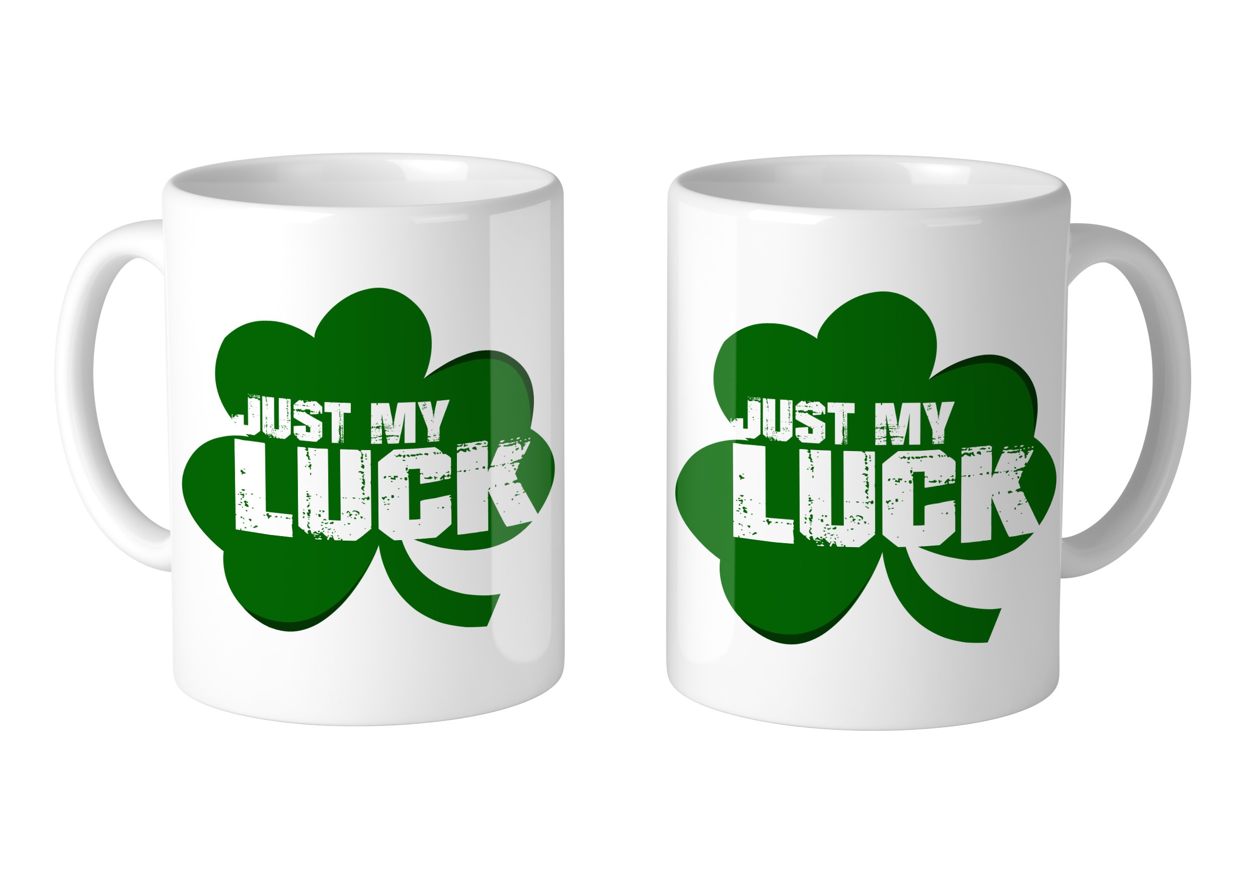 Just My Luck Shamrock 11 oz Ceramic Coffee Mug Set of 2 - Perfect for St. Patrick's Day, Irish Themed Parties & Gift Giving