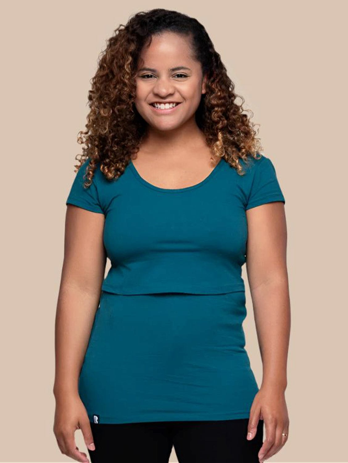 Comfortable Nursing Short Sleeve Cotton T-Shirt for Moms - Soft & Breathable Teal Top | Perfect for Breastfeeding, Maternity Wear & Everyday Comfort