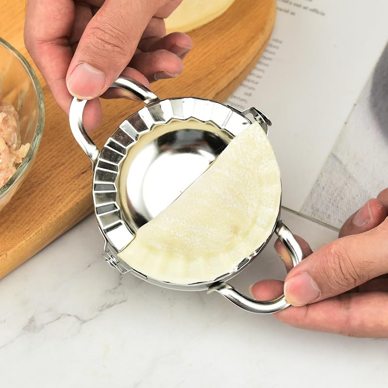 Premium Stainless Steel Dumpling Maker - Kitchen Dumpling Wrapper Mold for Momos, Gujiya & More | Manual Dumpling Press Tool (Model GS-K0028S) | Perfect for Home Cooking, Asian Cuisine & Party Food Prep