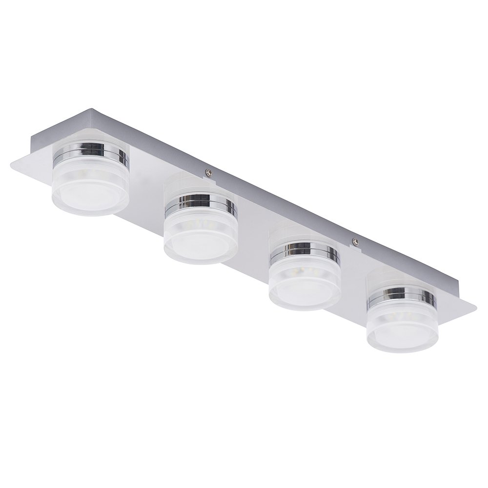 LITECRAFT Bolton IP44 Rated LED Bathroom Ceiling Light - Polished Chrome Finish, 4-Light Spotlight Bar for Modern Home & Spa-Style Bathrooms