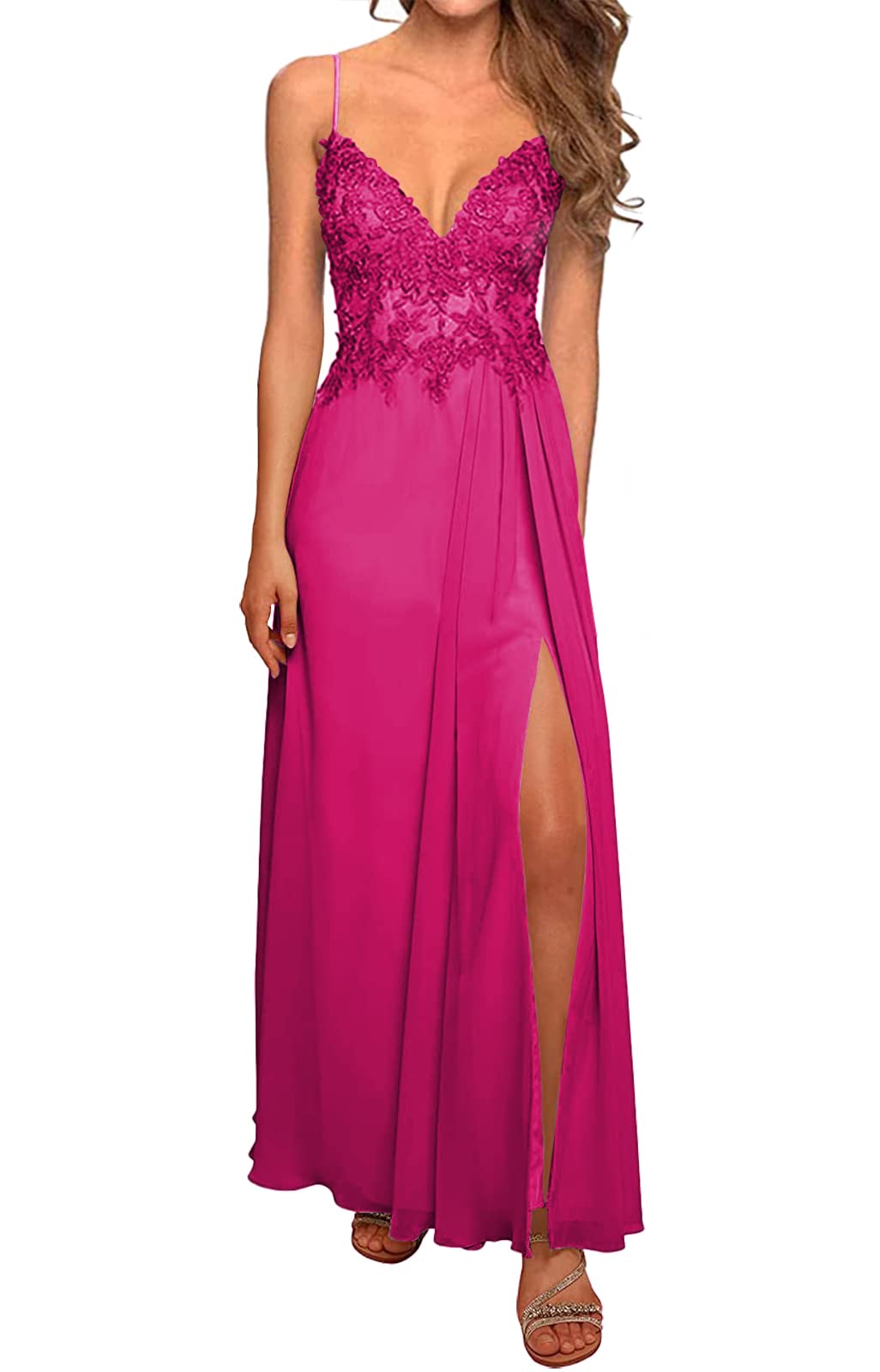 Elegant Long Chiffon Prom Dress with Lace Details & High Slit - Formal Evening Gown for Wedding Guest & Special Occasions | Perfect for Homecoming, Ball, Quinceañera & Black Tie Events