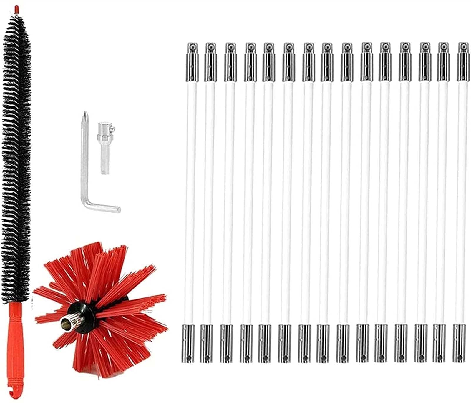 QDY Dryer Vent Cleaning Brush Kit - 410mm Chimney & Duct Cleaner with 15 Rods, Rotary Drill Attachment for Power or Manual Use - Perfect for Home Laundry, HVAC Maintenance & Fire Prevention