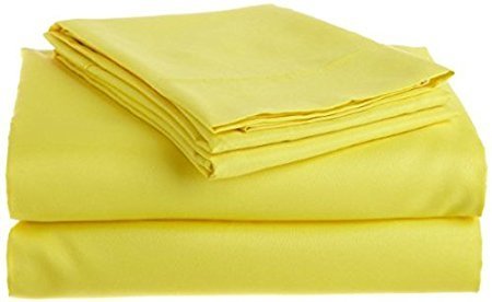 Luxury 100% Egyptian Cotton Twin XL Sheet Set - 400 Thread Count Soft Linen Sheets for 39x80 Mattress, Deep Pocket Fits 10-12 Inches, Yellow Solid - Perfect for Dorm Rooms, Guest Beds & Cozy Sleep