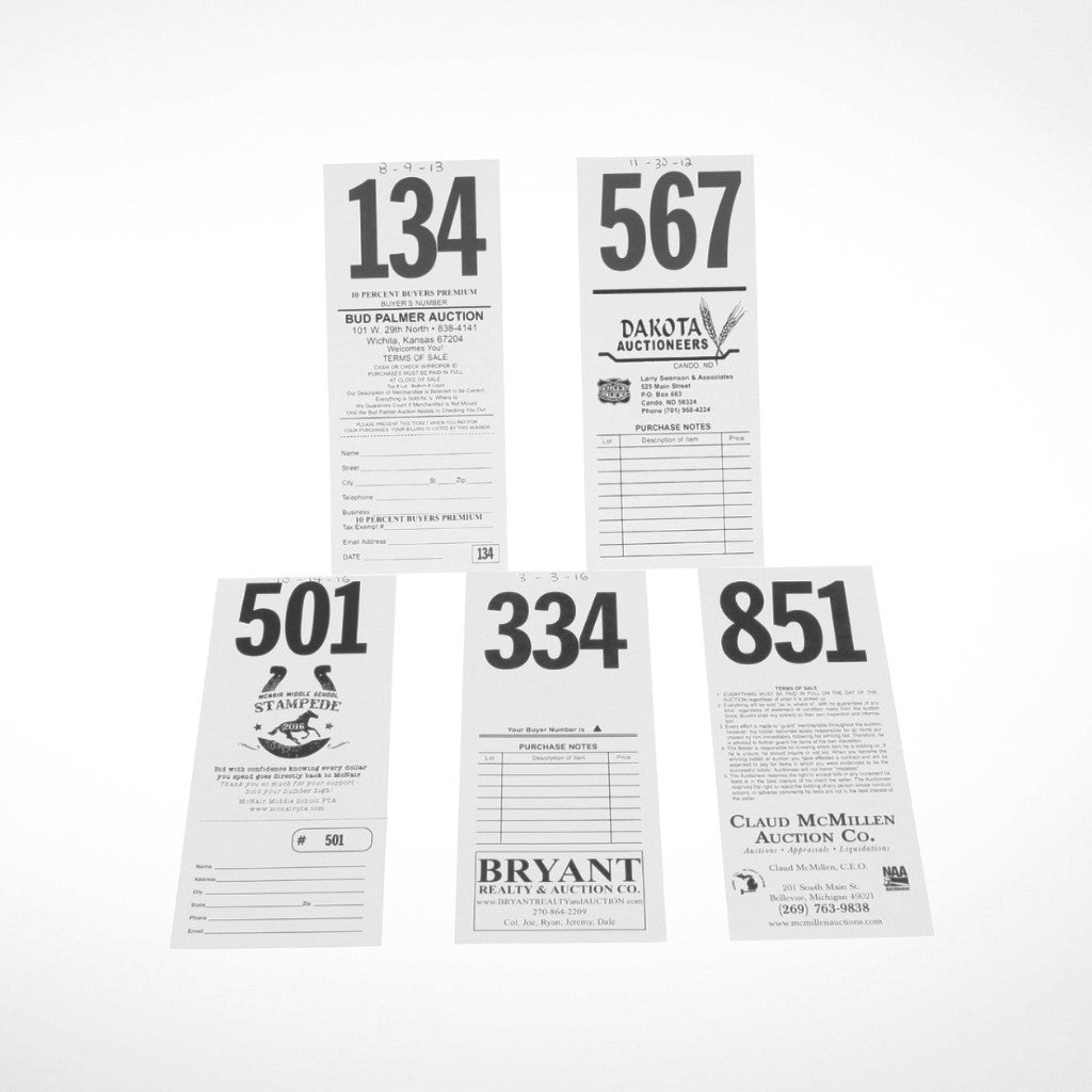 Custom 1/3 Page Standard Size Bid Cards - 1000/Pack - Black Ink with Numbering - Perfect for Auctions, Bidding Events & Fundraisers
