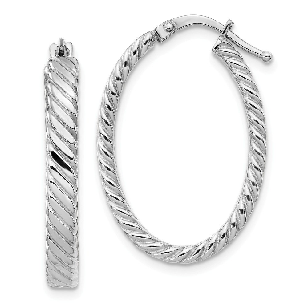 14K White Gold Patterned Oval Hoop Earrings for Women - Elegant Jewelry Gift for Birthday, Anniversary & Special Occasions | Perfect for Parties, Weddings & Everyday Wear