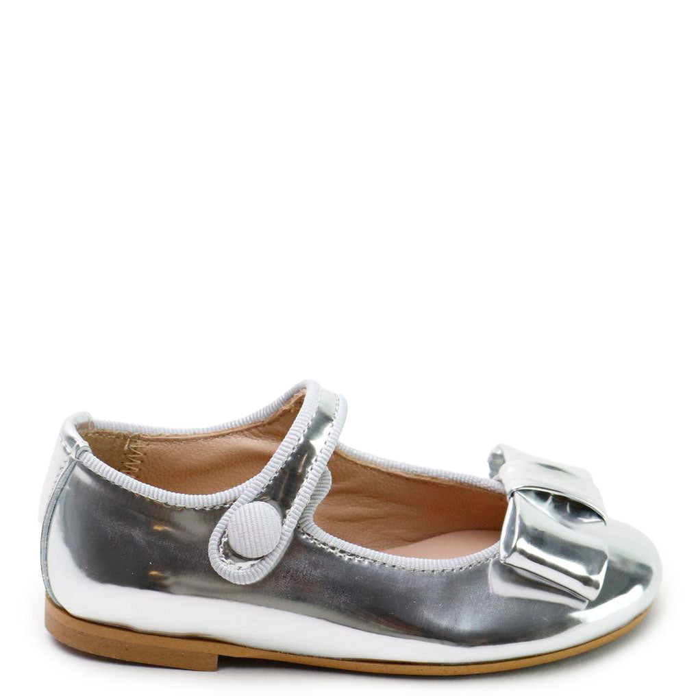 Papanatas Silver Mirror Bow Mary Jane Shoes - Elegant & Stylish Flats for Women - Perfect for Weddings, Parties & Everyday Wear