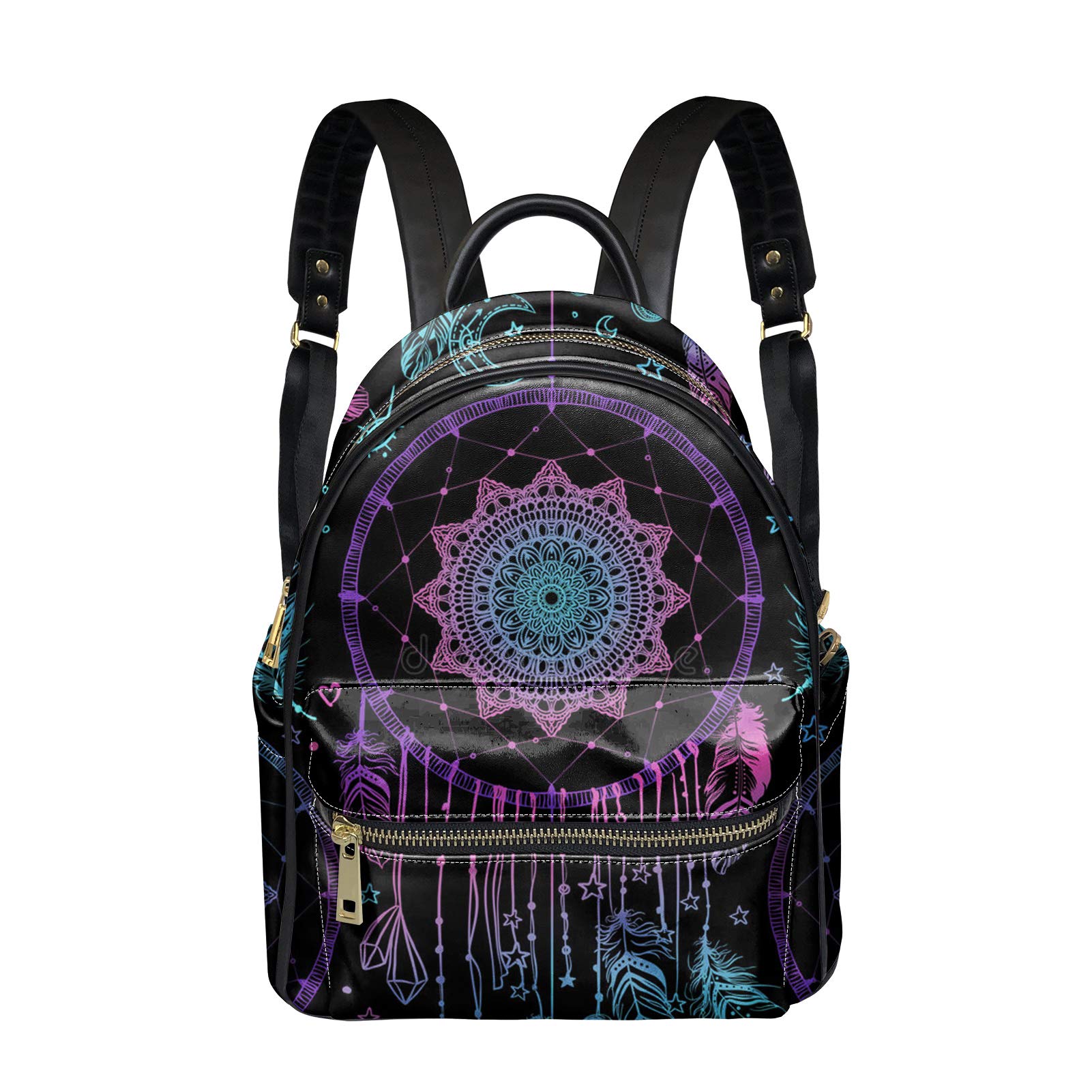 HUGS IDEA Women's Fashion Leather Backpack Purse - Dream Catcher Mandala Design, Multipurpose Shoulder Bag for Travel, Shopping & Daily Use | Stylish Daypack & Carry Pack for Work, College & Outdoor Adventures