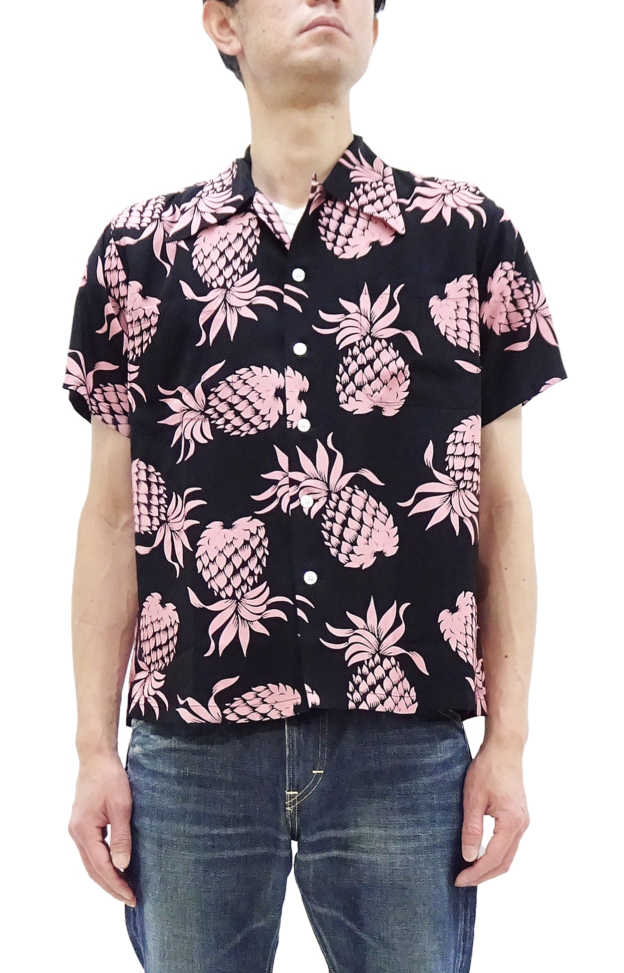 Duke Kahanamoku Hawaiian Shirt for Men - Pineapple Print Short Sleeve Aloha Shirt DK36201 in Black - Breathable Rayon Fabric for Beach Vacation, Luau Party & Summer Casual Wear