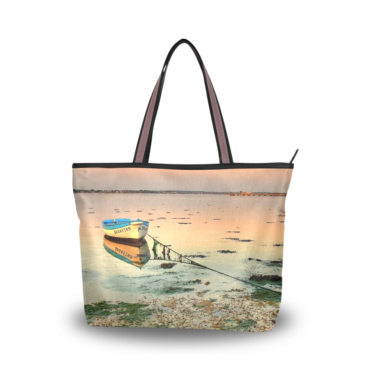 Stylish Large Women's Tote Bag with Top Handle & Shoulder Strap - Beach Pattern Designer Handbag for Work, Travel & Shopping