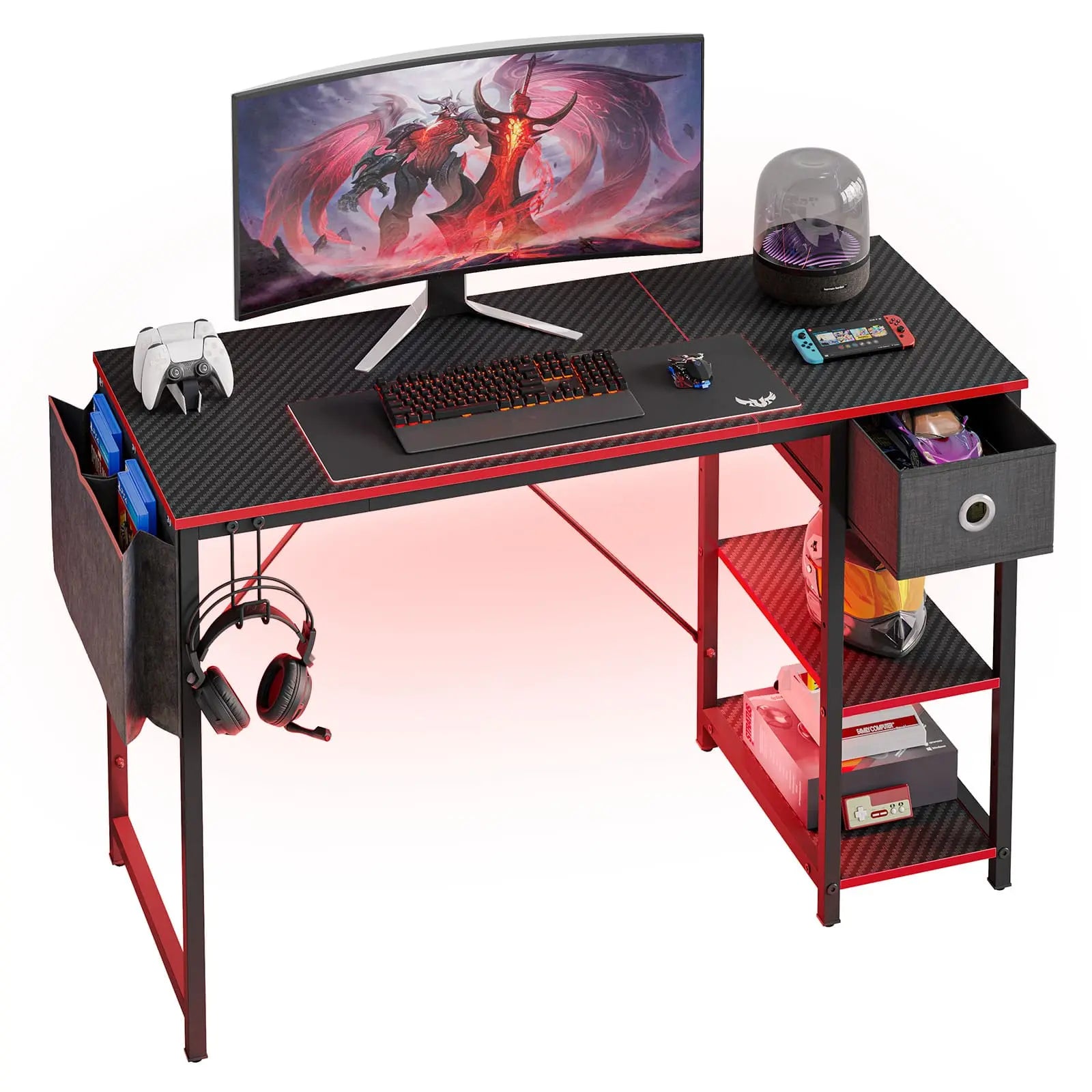 Bestier 47 Inch Modern LED Computer Desk with Storage Drawer - Home Office Desk for Work, Study & Gaming - Space-Saving Writing Table with Built-in Storage