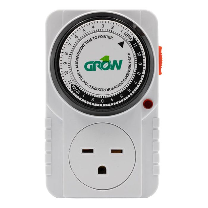 Grow1 240V Single Outlet Mechanical Timer - Programmable Light Switch for Indoor Plants, Hydroponics & Grow Tents | Energy Saving & Easy to Use
