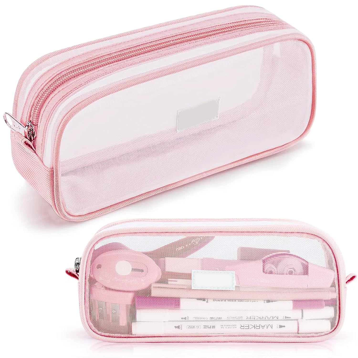 FunBlast Transparent Zipper Pencil Case - Large Capacity Clear Makeup Pouch for School, Office & Travel - Stationery Organizer for Students, Girls & Adults (Pink) | Perfect for Backpacks, Desks & On-the-Go Organization
