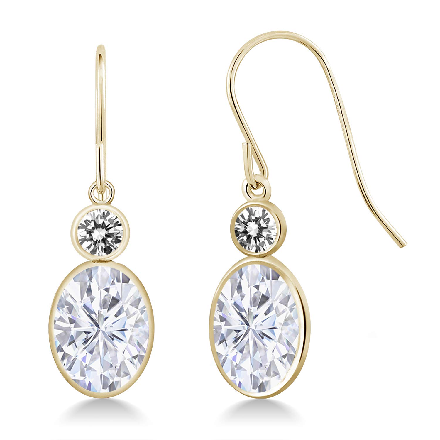 14K Yellow Gold Hook French Fish Ear Wire Dangle Earrings with 3.20cttw Oval Moissanite & Diamond - Elegant Jewelry for Women, Perfect for Weddings, Parties & Special Occasions