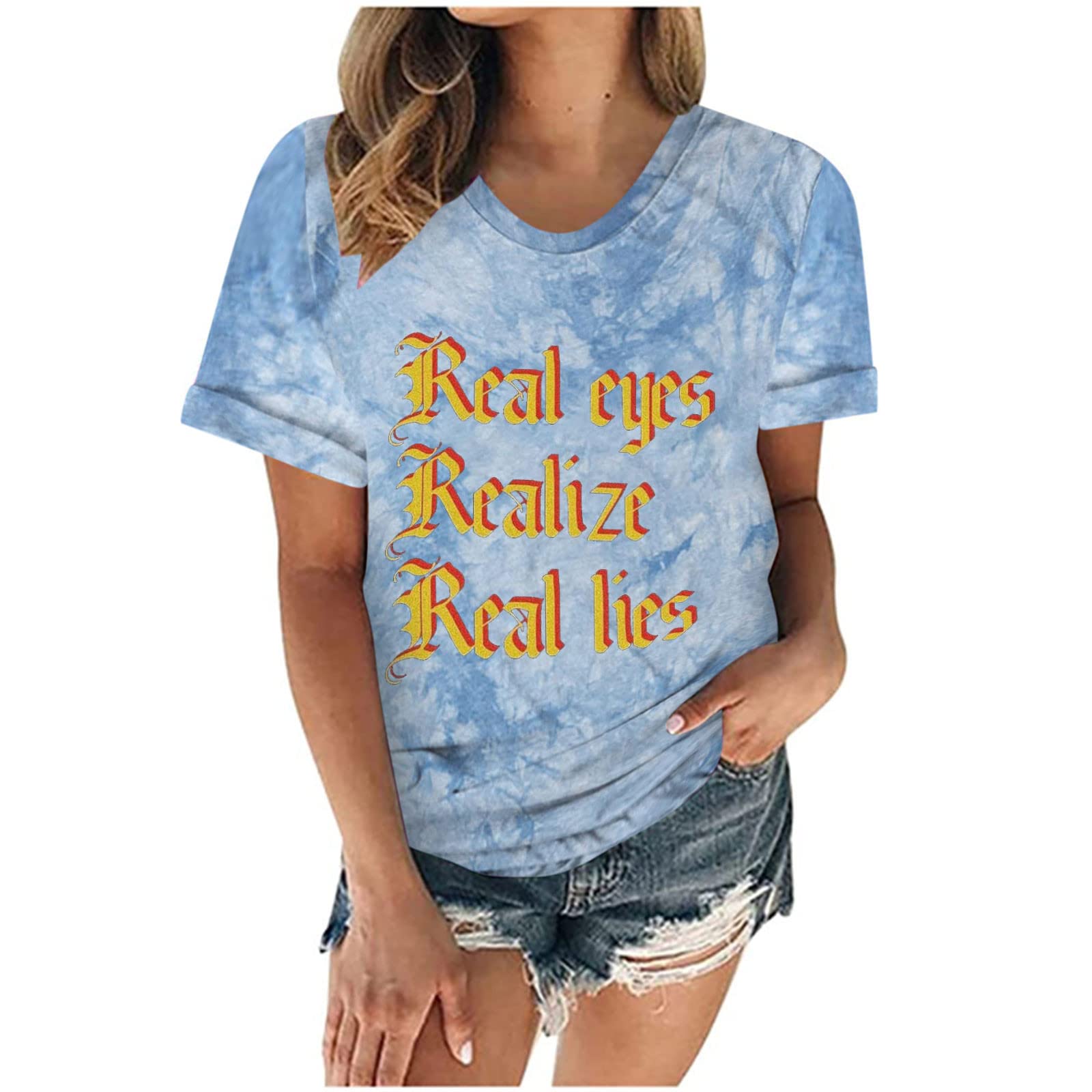 Tie Dye Women's Summer Casual T-Shirt - Short Sleeve Crewneck Loose Fit Top for Going Out | Trendy & Comfortable Tee for Beach, Music Festivals & Everyday Wear