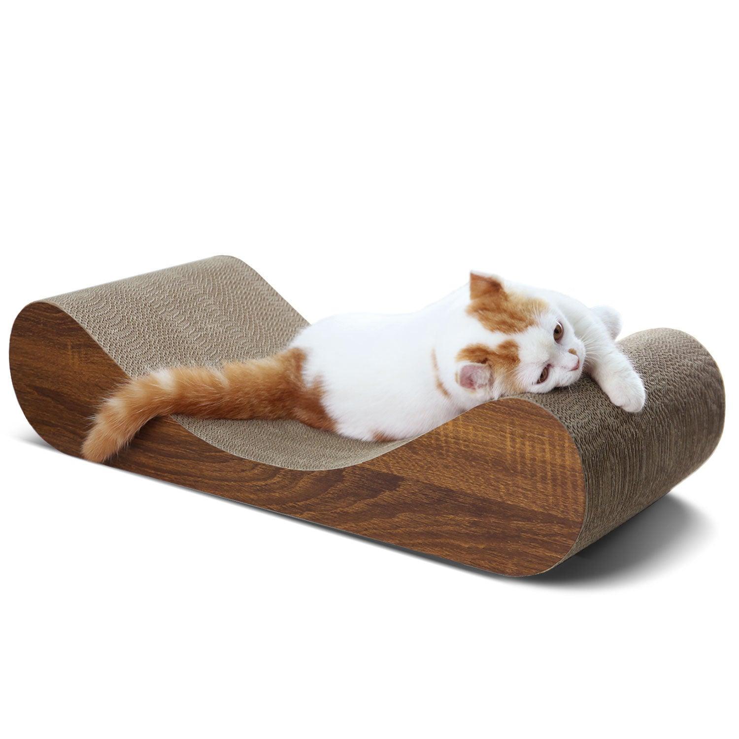 Premium Cat Scratcher & Lounge Bed - Durable Cardboard with Natural Wood Frame - Perfect for Scratching, Lounging & Playtime in Living Rooms & Cat-Friendly Spaces