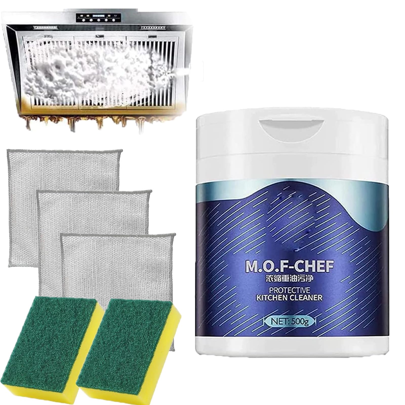 MOF Chef Cleaner Powder - Powerful Kitchen Degreaser & Stain Remover for Stoves, Ovens, Grills - Eco-Friendly Cleaning Powder for Tough Grease & Burnt-On Food (1 Pack) - Perfect for Home Kitchens & Commercial Use