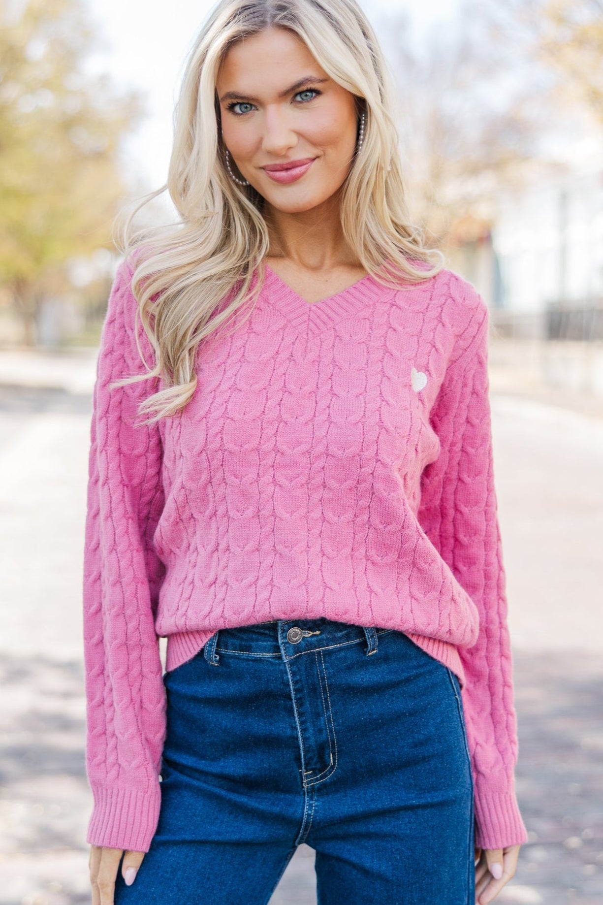 Pink Heart Cable Knit Sweater for Women - Cozy Winter Pullover with Romantic Design - Perfect for Valentine's Day, Christmas Gifts & Casual Outfits