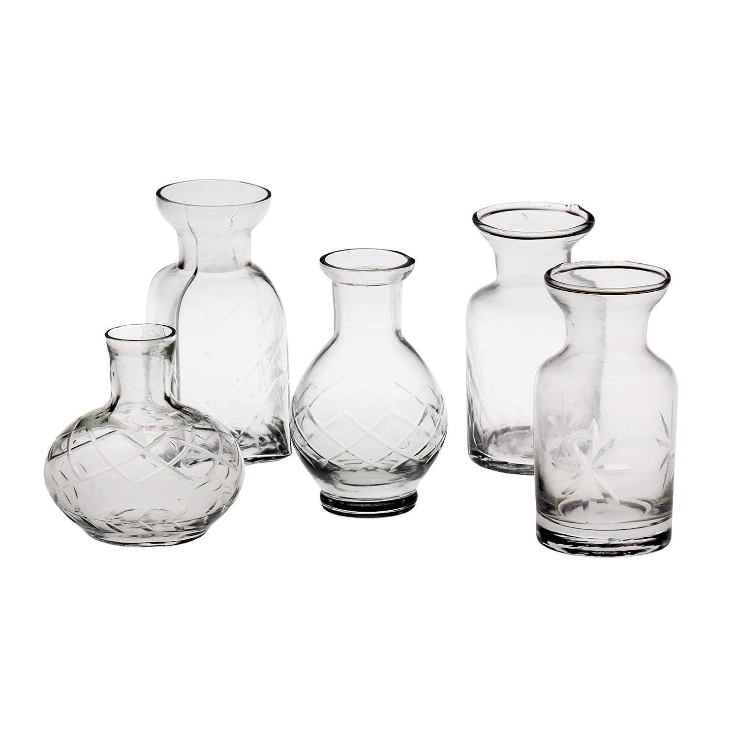 ART & ARTIFACT Mini Glass Vases for Flowers - Set of 5 Clear Small Bud Vases for Home Decor, Wedding Centerpieces, Table Arrangements & Room Decoration