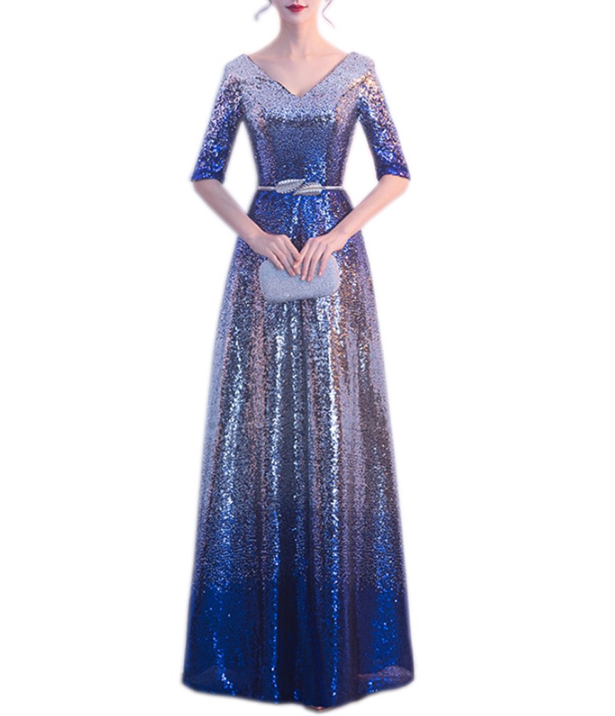 Elegant Blue Mermaid Wedding Dress with V-Neck & Sequins - Perfect for Evening Galas, Prom Nights & Formal Events