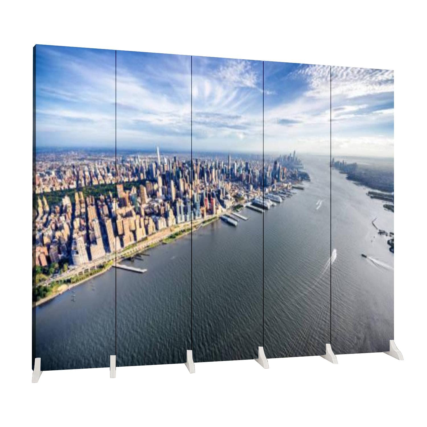 5-Panel Folding Room Divider with Wide Angle Panoramic View - Freestanding Canvas Privacy Screen for Indoor Space Separation - Perfect for Home, Office, and Studio Use - Hudson River New York Inspired Design