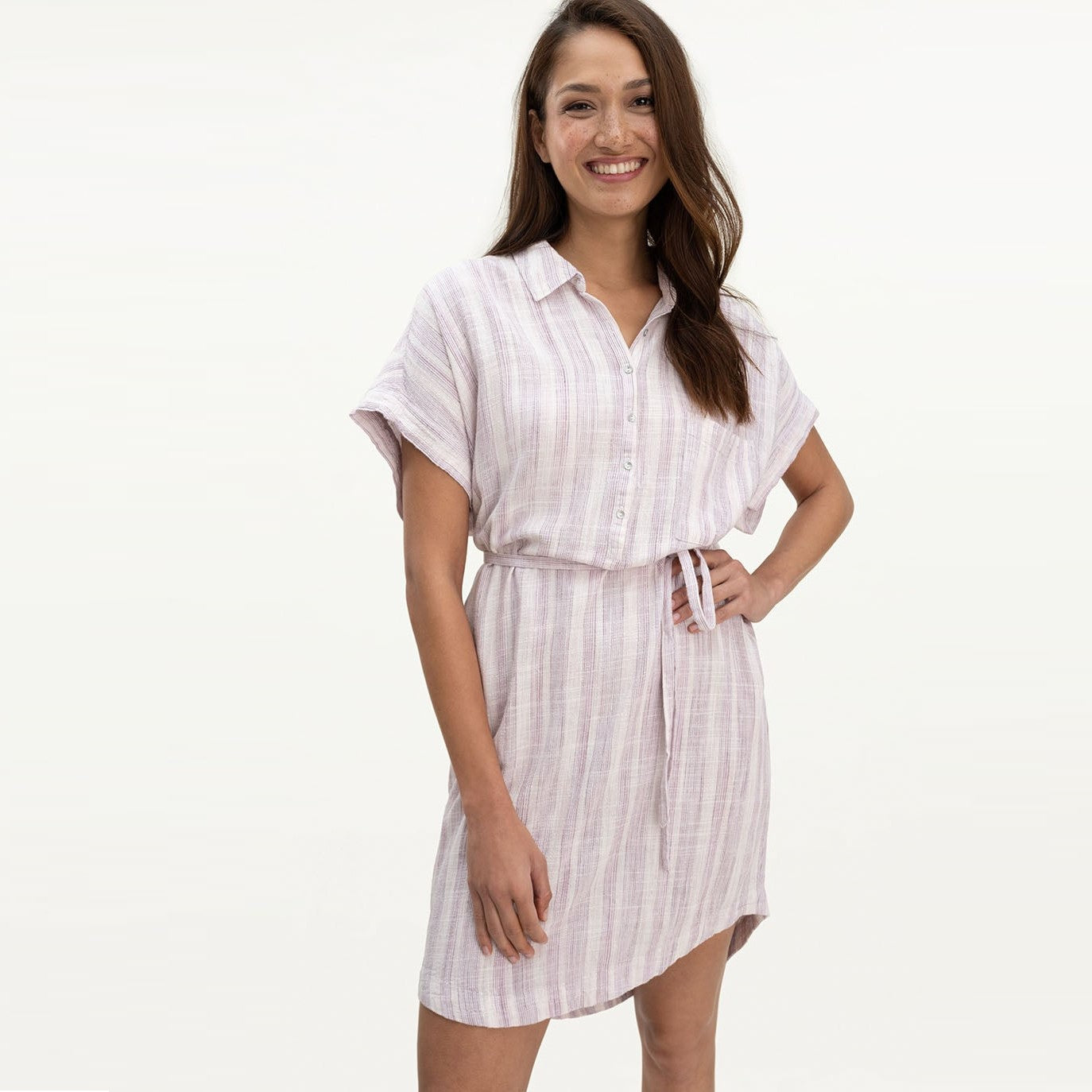 Blanche Shirt Dress for Women - Floral Striped Casual Midi Dress with Belt, Perfect for Office, Date Night & Spring Outfits
