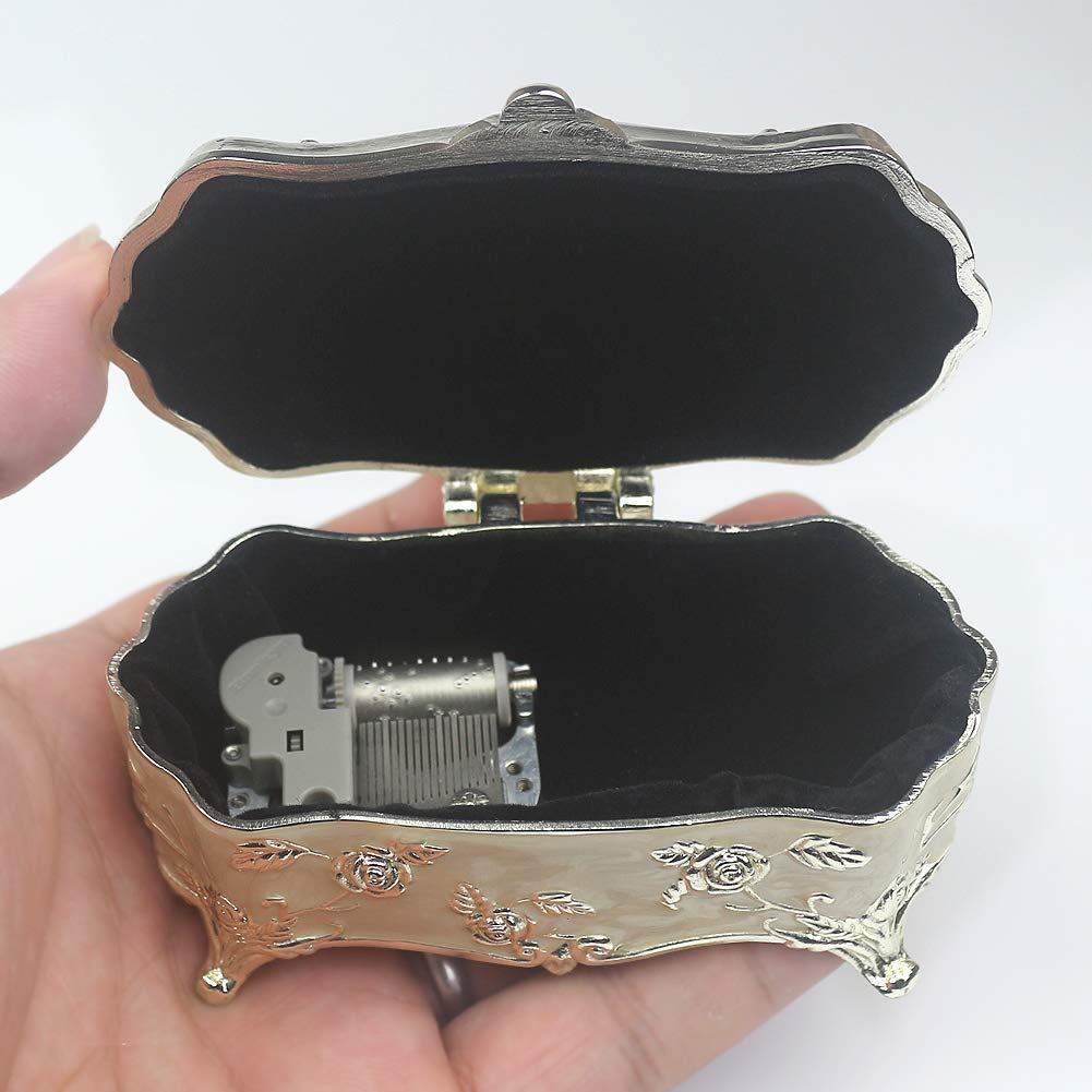 ROSIKING Mini Embossed Alloy Metal Music Box - Hand Crank Wind Up Movement, Plays 'You Are My Sunshine' - Perfect for Christmas, Birthday, Valentine's Day Gifts, Home Decor & Romantic Surprises
