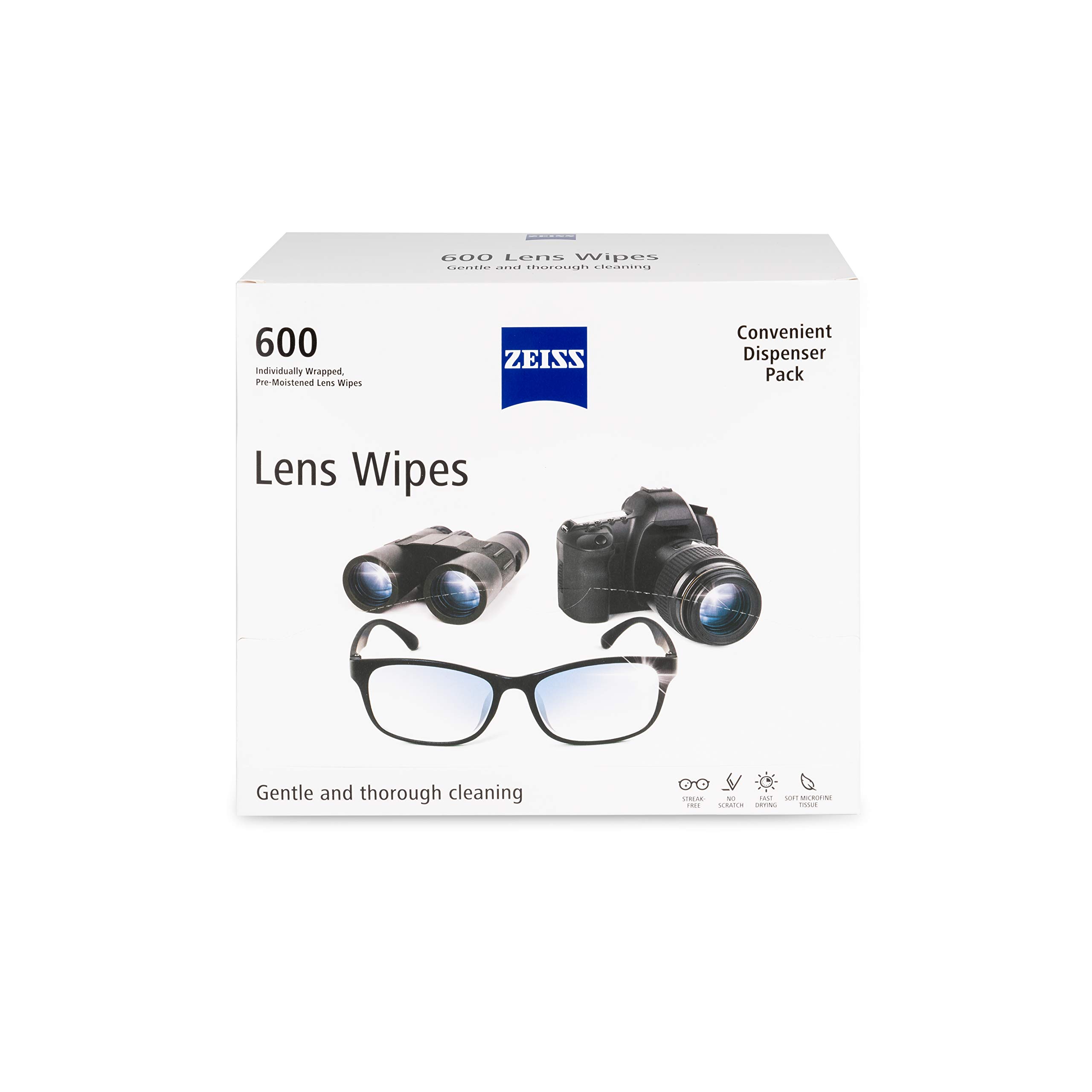 ZEISS Pre-Moistened Lens Cleaning Wipes - 600 Count Pack | Safe for Eyeglasses, Camera Lenses & Screens | On-The-Go Cleaning Solution for Glasses, Binoculars & Electronics