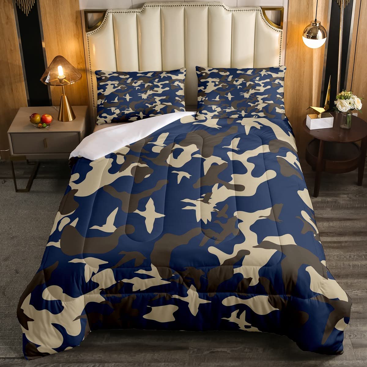 Army Camo Comforter Set for Boys & Teens - Breathable Blue & Brown Camouflage Bedding, Full Size Duvet Cover with Geometric Farmhouse Design - Perfect for Kids' Room Decor, Teen Bedrooms & Military-Themed Nursery