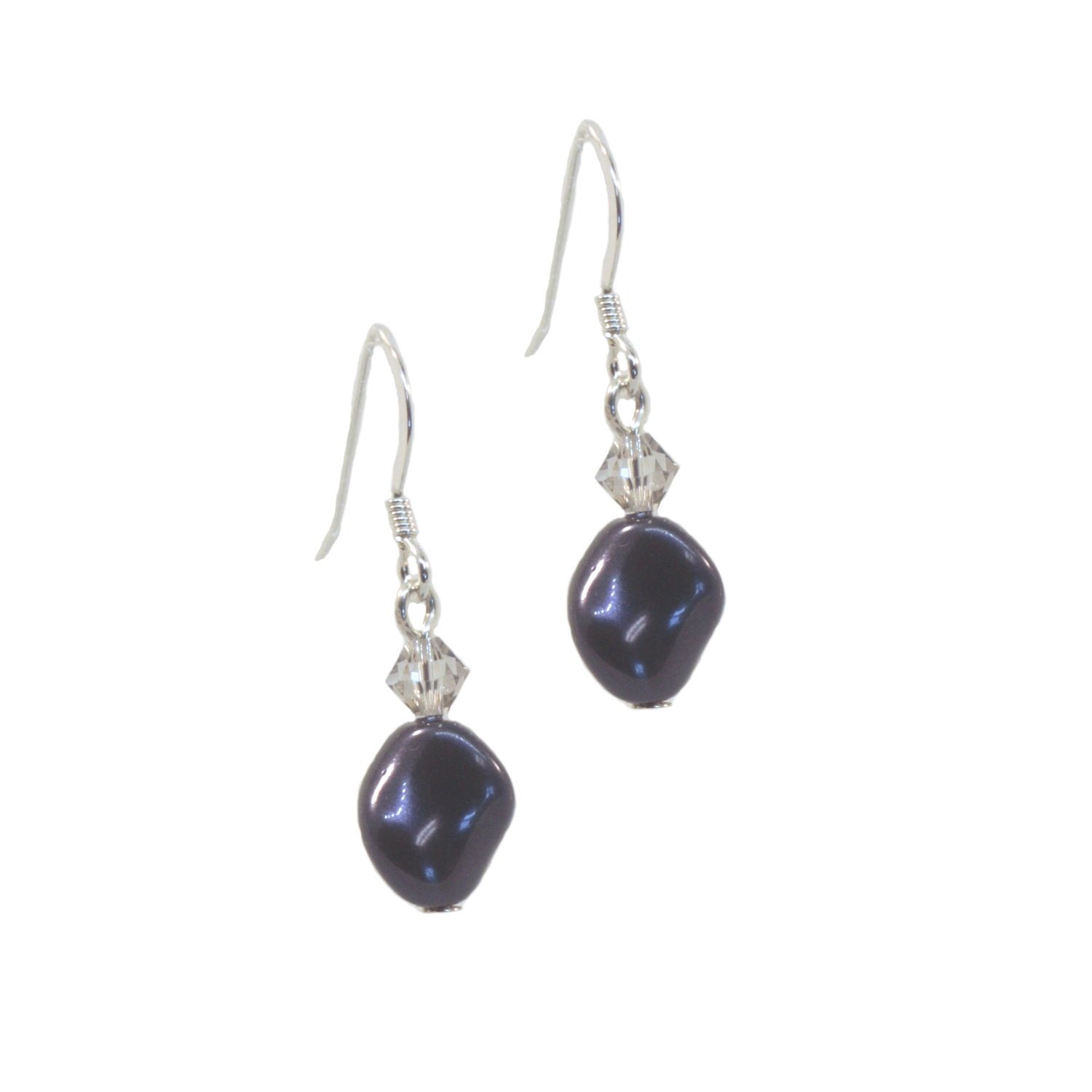 Dark Blue Wave Pearl Earrings Sterling Silver for Evening Wear