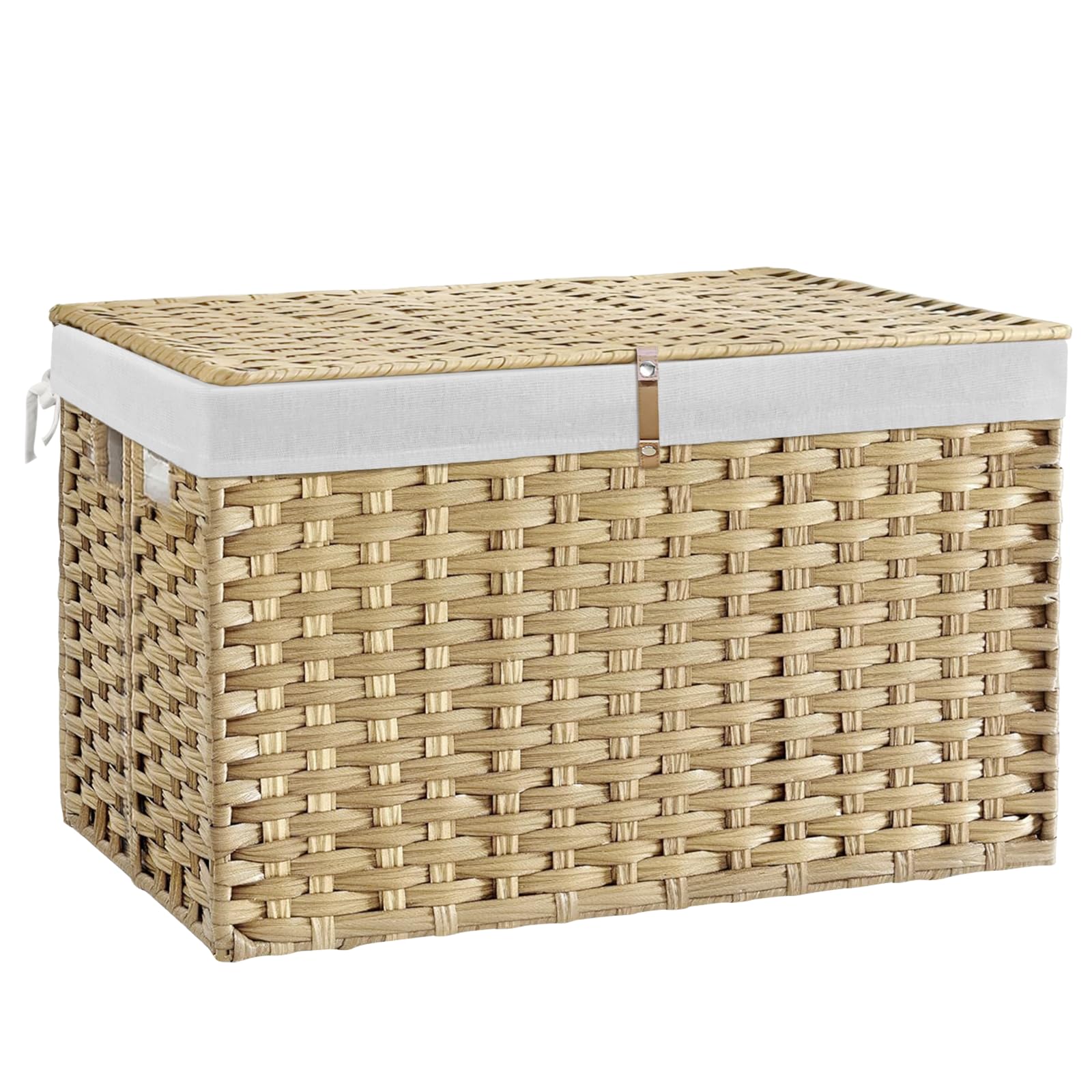 180L Wicker Storage Basket with Lid - Handwoven Rattan Laundry Hamper & Blanket Organizer (47.6 Gallon) - Removable Liner & Sturdy Handle - Perfect for Bedroom, Living Room & Nursery Storage - Goose Yellow