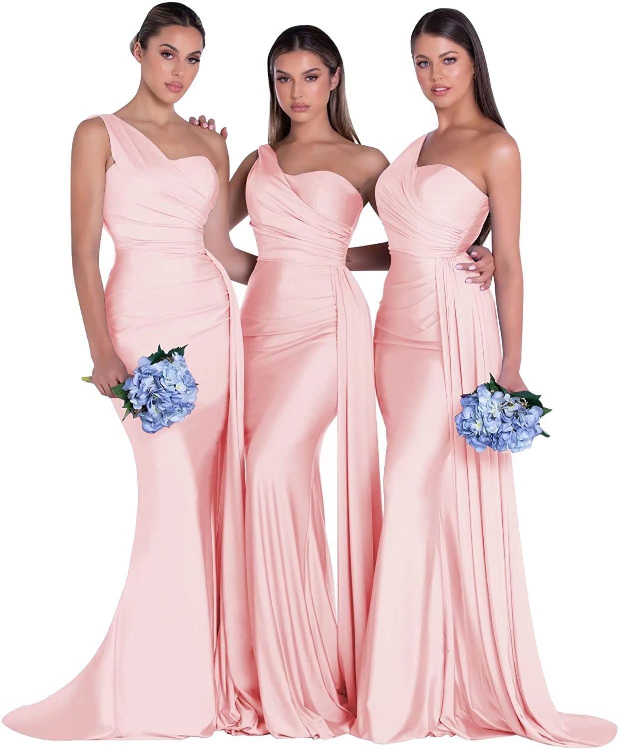 Elegant One Shoulder Mermaid Bridesmaid Dress - Ruched Satin Prom Gown for Wedding, Formal Party & Special Occasions | Perfect for Bridal Showers, Evening Events & Cocktail Parties