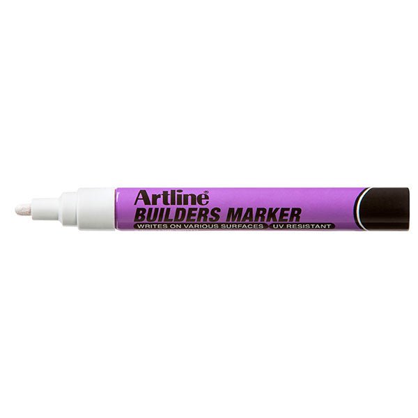 Artline Builders Permanent Marker Bullet Tip White - 12 Pack - Industrial-Grade Markers for Construction, Labeling & DIY Projects