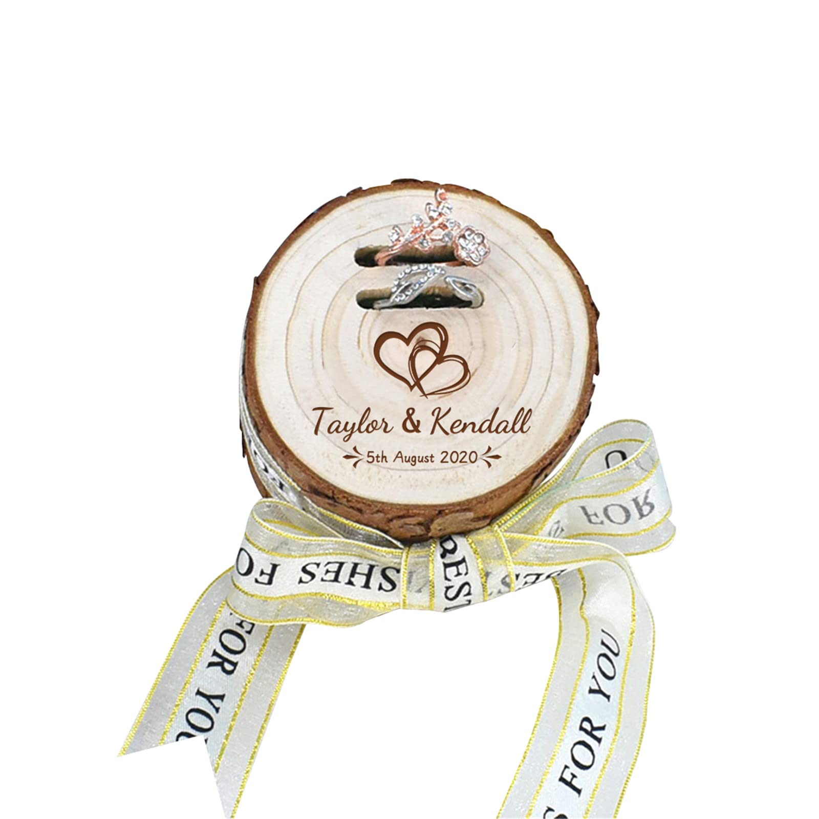 Custom Engraved Wedding Ring Box - Personalized Wooden Ring Holder for Ceremony & Proposal - Name Engraved Ring Bearer Box (Style 2) - Perfect for Wedding, Engagement & Anniversary Gifts