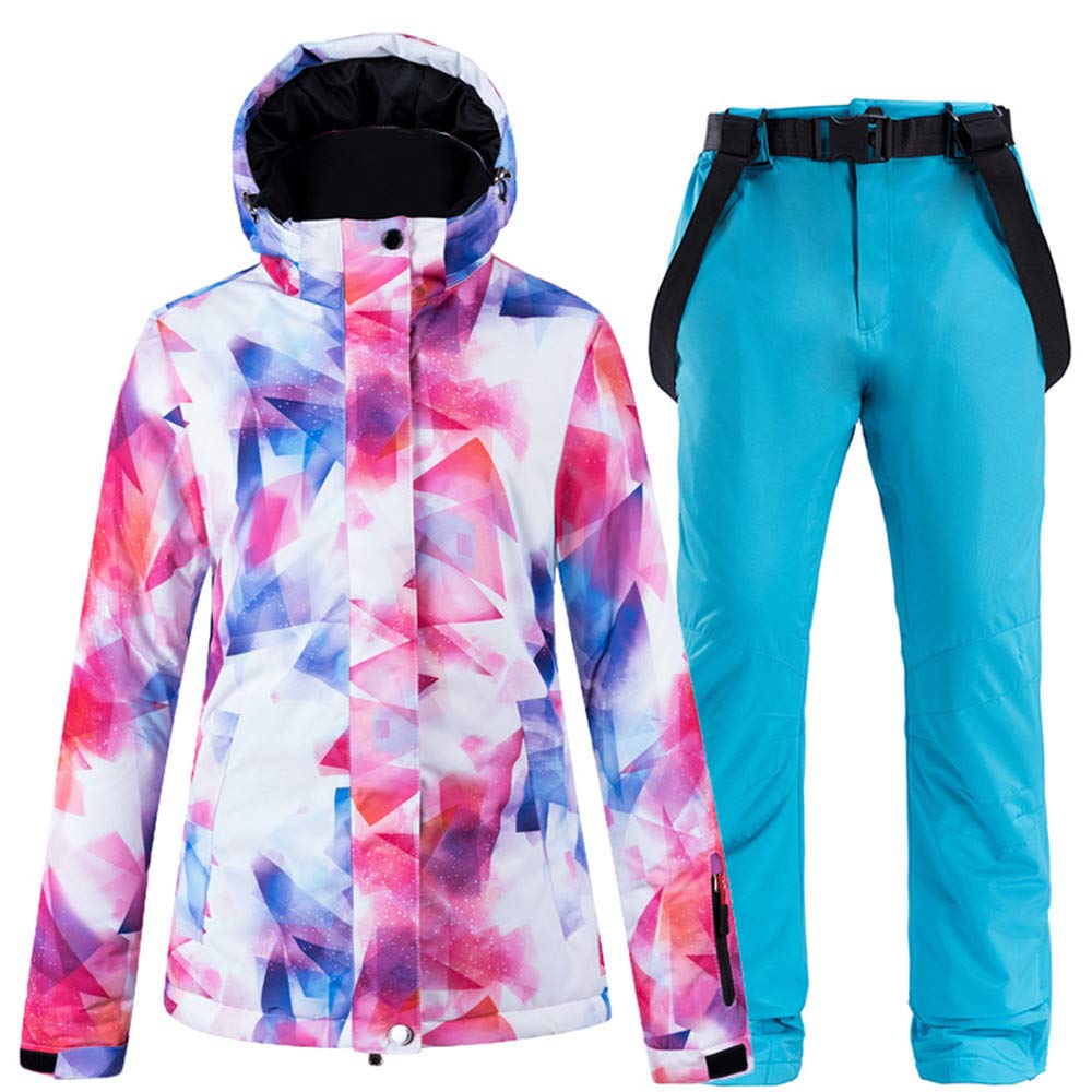 Women's Waterproof Ski Suit Set - Insulated Jacket & Suspenders Ski Pants - Windproof Breathable Thermal Snowboarding Outfit for Winter Sports, Skiing & Outdoor Hiking Adventures