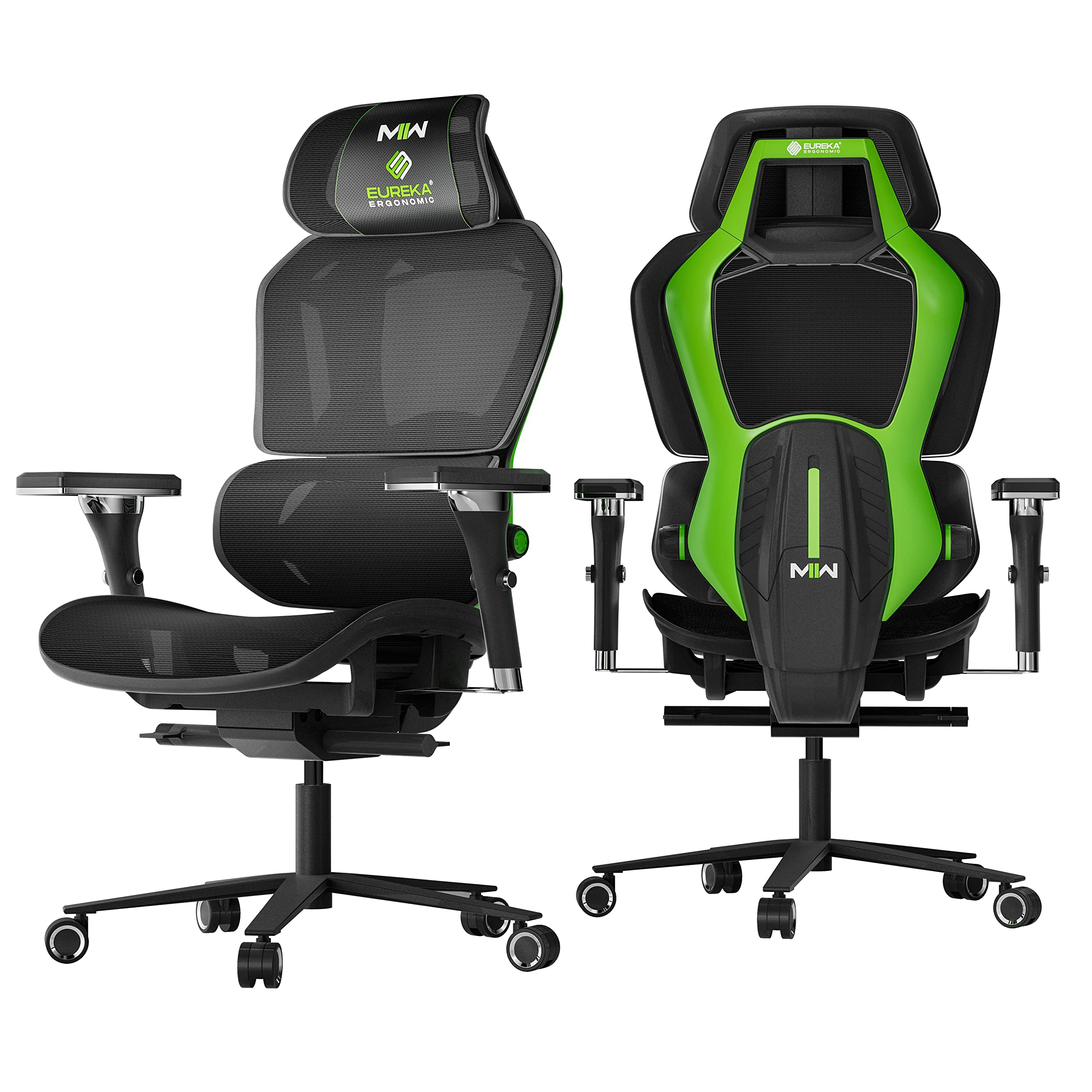 EUREKA ERGONOMIC Ergonomic Gaming Office Chair - Adjustable Lumbar Support & 4D Armrests - High Back Mesh Computer Chair for Work & Gaming - Black Green - Perfect for Esports, Streaming & Long Work Sessions