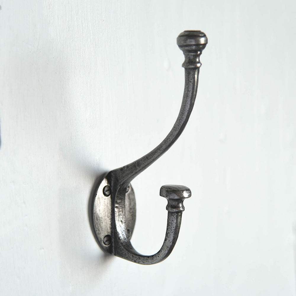 Stylish Pewter Double Coat Hook - Large Size for Heavy Coats & Hats - Perfect for Entryway, Mudroom & Bathroom Organization