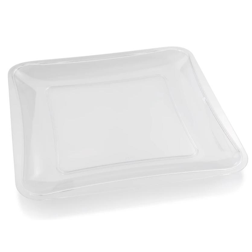 13.7 x 13.7 Inch Clear Plastic Serving Trays - 2 Pack Set for Parties, Dining, and Buffet Serving - Durable Square Serving Platters for Food Display and Entertaining