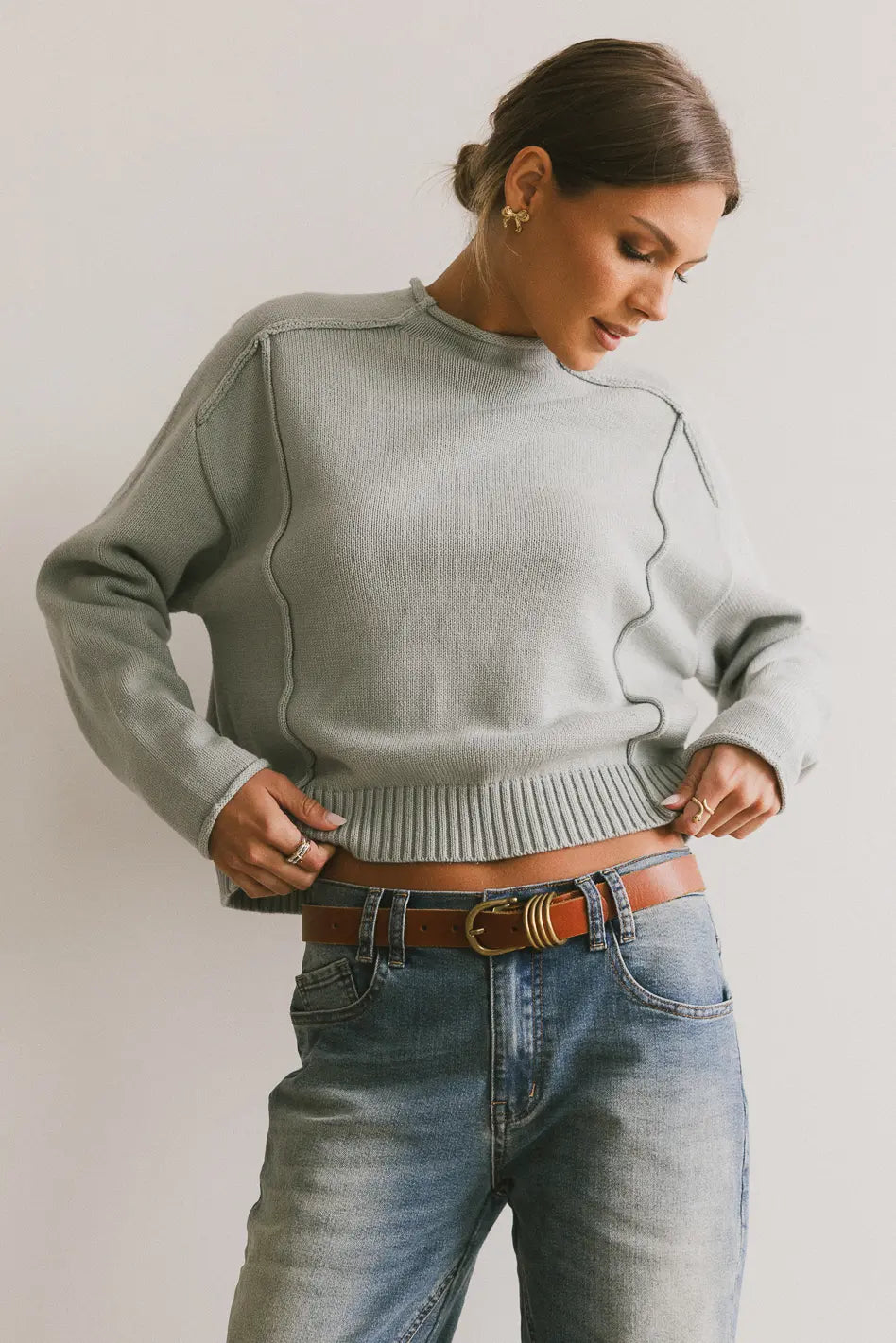 Leander Knit Sweater Women's Dusty Blue Pullover | Cozy Winter Casual Wear | Perfect for Office, Dates & Holiday Outfits