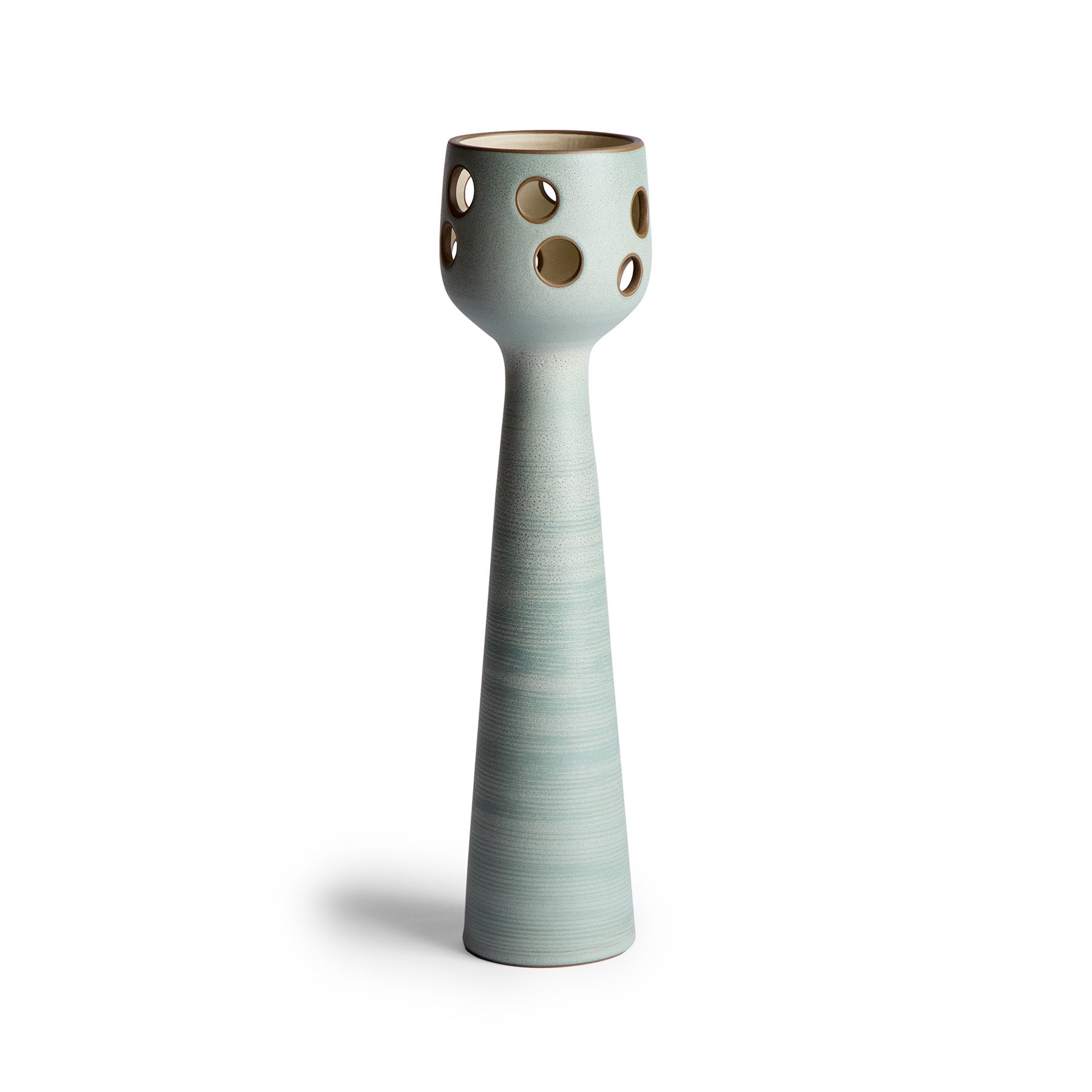 Large Lighthouse Candle Holder in Oat and Penny Green - Coastal Home Decor for Living Room, Bedroom, or Bathroom