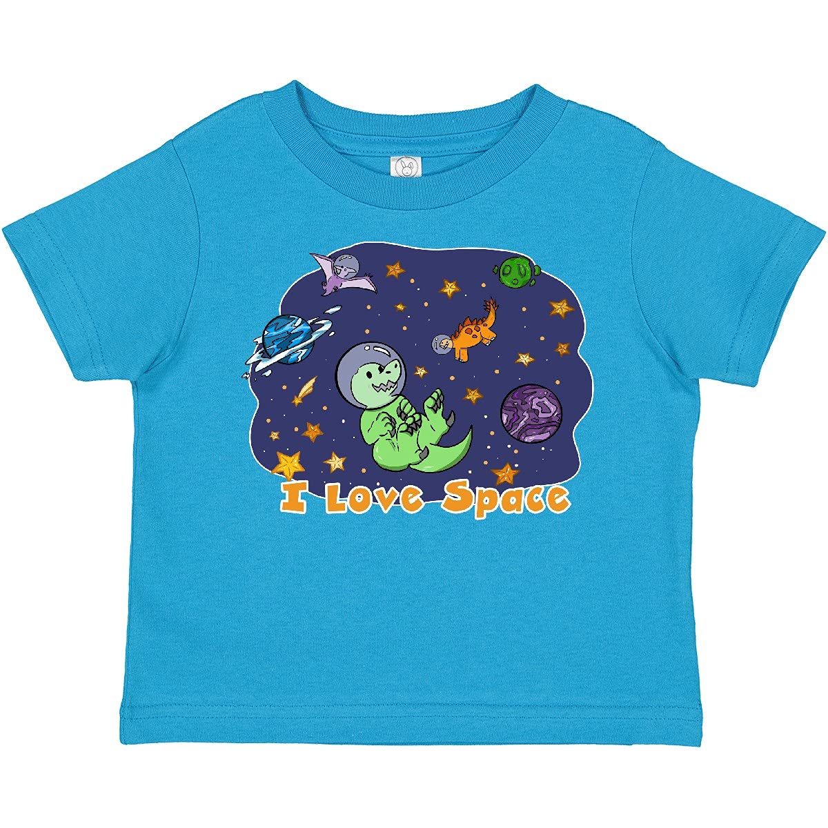 Inktastic I Love Space Cute Dinosaur and Planets Graphic Toddler T-Shirt - Perfect for Kids Playdate, Birthday Party & Space Theme Outfit